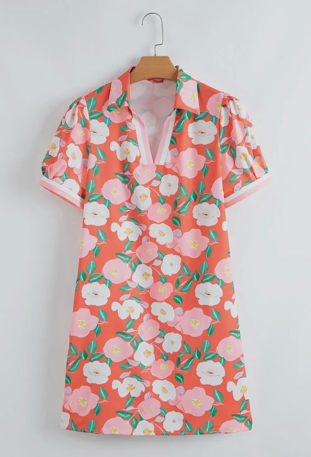 Floral Stripe Collared T-shirt Summer Dress